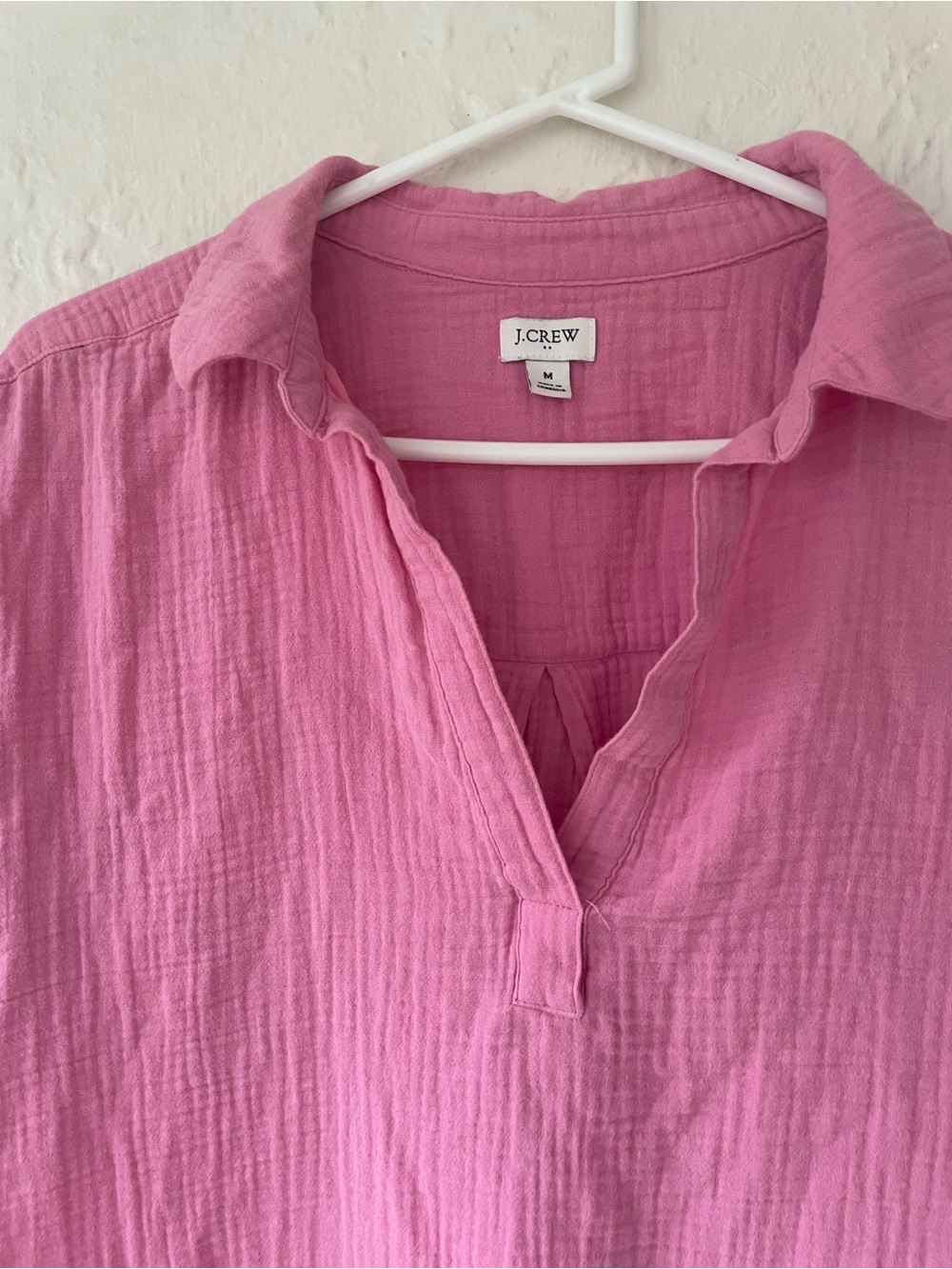 J Crew pink cotton gauze popover short-sleeve shirt dress, v-neck, pockets; M - Picture 4 of 6